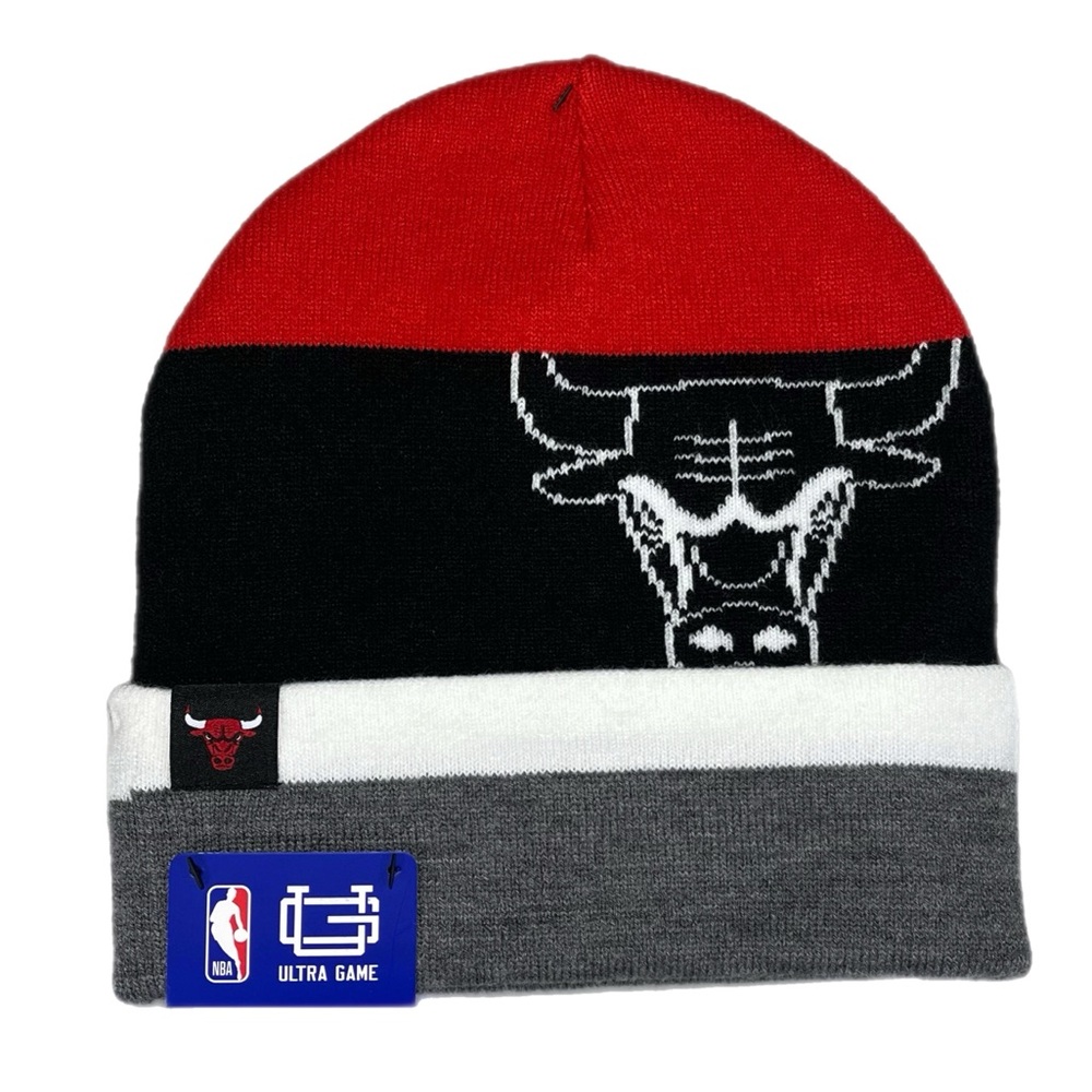 Men's Modern NBA Chicago Bulls Striped Beanie Winter‎ Hat One Size Fits Most NWT